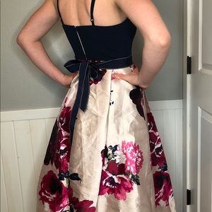 Navy blue/pink floral prom dress